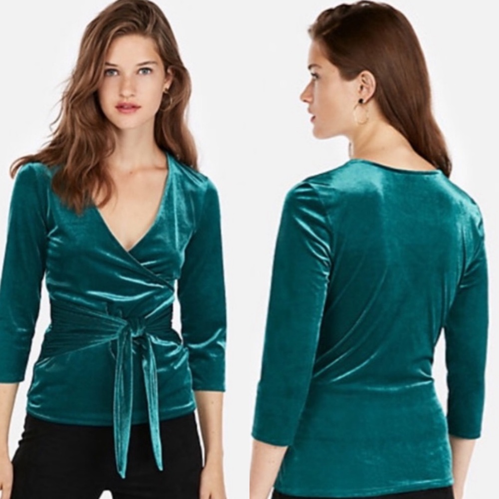 Express One Eleven Ribbed Velvet Wrap Front Tee